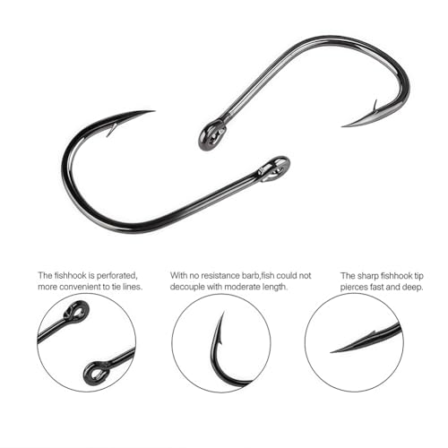 300 PCS Fishing Hooks with Holes, 10 Sizes (3# to 12#) Carbon Steel Sharp Fish Hooks for Freshwater Saltwater Fishing, Ass...