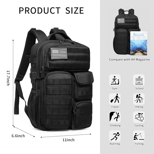 Wotony Tactical Backpack - Military waterproof backpack with multiple pockets and tactical gear for the outdoors (Black, 25L)