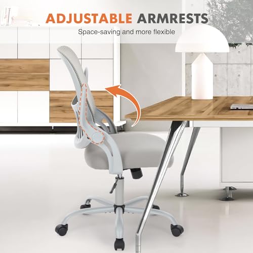 Sweetcrispy Home Office Managerial Executive Chair, Ergonomic Mesh Adjustable Swivel Mid-Back Chair with, Flip-up Arms, Co...