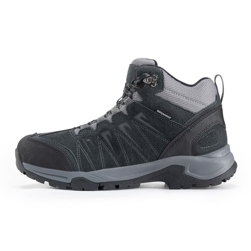 OUTJET Men's Waterproof Hiking Boots Lightweight Comfortable Leather Mid Ankle Outdoor Trekking Boot