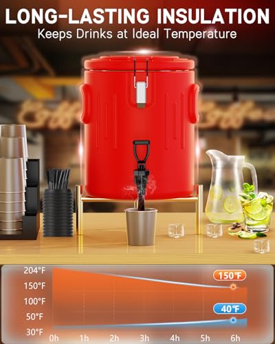 Insulated Beverage Dispenser 3.5 Gallon - [Stainless Steel Interior] [Hot &Cold Versatile] Hot Drink Dispenser with Spout,...