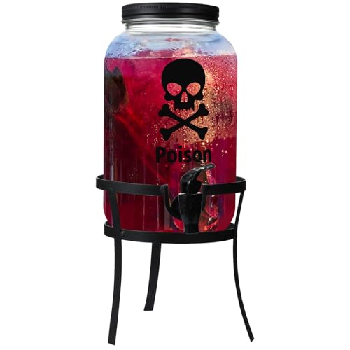 FillTouch 1 Gallon Glass Beverage Dispenser with Metal Stand Stainless Steel Spigot Outdoor Drink Dispenser Glass Drink Co...