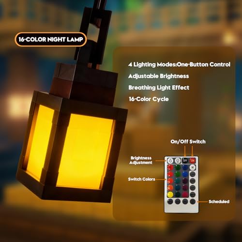 DBZ Pixelated Lantern Night Light, 16 Colors Rechargeable LED Light with Touch Switch & Remote Control, Retro Style Pixel ...