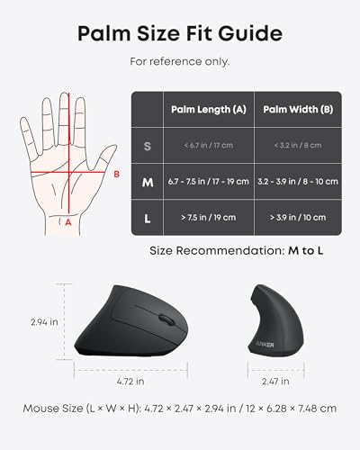 Anker 2.4G Wireless Vertical Ergonomic Optical Mouse for Work, Multi-Device Connectivity, 800/1200 /1600 DPI, 5 Buttons fo...