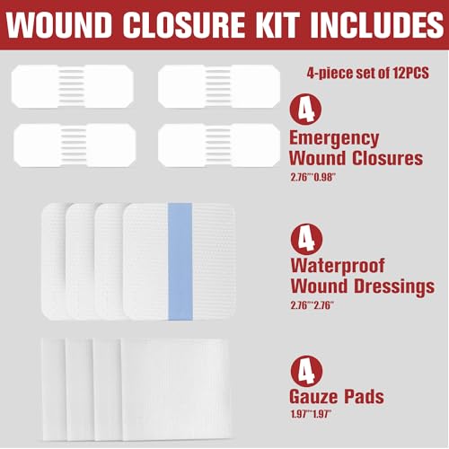 Emergency Wound Closure Strips - HSA/FSA Eligible - Dotodo 4PCS Laceration Closure Kit - Sutures Butterfly Bandaids | Stre...