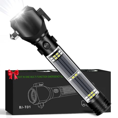 Serjur Rechargeable Solar Powered Flashlight,Multi Function LED Tactical Flashlight with Glass Breaker,Seatbelt Cutter,Ala...