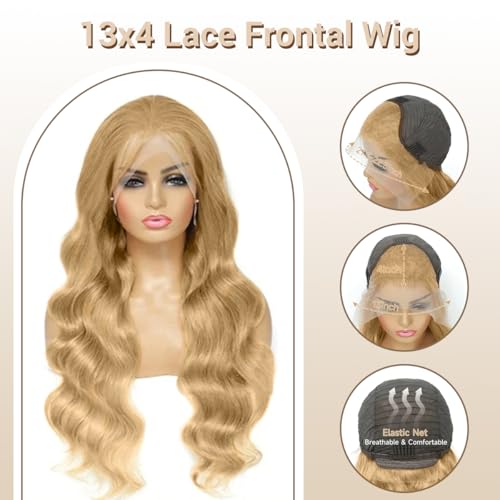Honey Blonde Lace Front Wig Human Hair 13x4 Hd Lace Frontal Wigs 150% Density Honey Blonde Wig 27# Colored Body Wave Wigs Pre Plucked With Baby Hair 32Inch