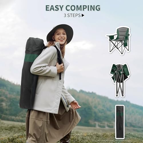 LANMOUNTAIN 2 Pack Padded Oversized Camping Chairs for Adults,Heavy Duty Support 400 Lbs,Folding Portable Lawn Chair w/Cup...