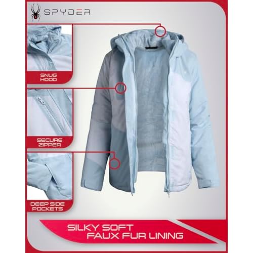 Spyder Womens Ski Jacket - Faux Fur Lined Insulated 3 in 1 Puffer Jacket - Reversible Quilted Winter Coats for Women