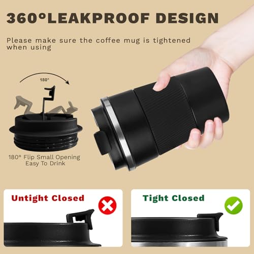 SPLMIFA Vacuum-Insulated Stainless Steel Travel Coffee Mug, Leak-Proof Reusable Coffee Cup with Lid - Keep Hot & Cold Drin...