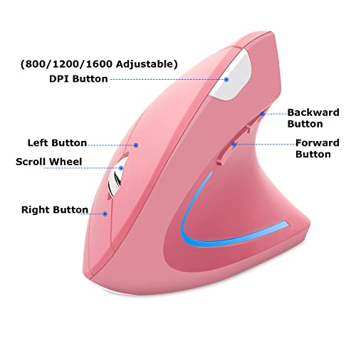 Wireless Mouse Ergonomic Vertical Ergo High Presion Optical Lightweight Cordless LED Light Large Cute Wireless Mouse for L...