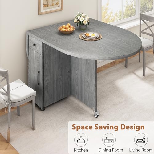 Jocoevol Folding Dining Table for 4 Kitchen Dining Room DinnerTable with Storage Drawer Space Saving Oval Foldable Drop Le...