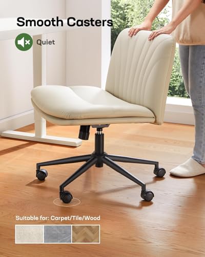 Marsail Armless-Office Desk Chair with Wheels: PU Leather Cross Legged Wide Chair,Comfortable Adjustable Swivel Task Chair...
