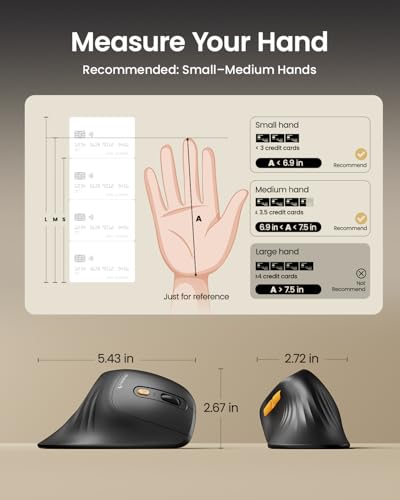 ProtoArc Ergonomic Mouse, EM11 NL Bluetooth Rechargeable Wireless Vertical Mouse, 3 Multi-Device Connectivity for Compute...