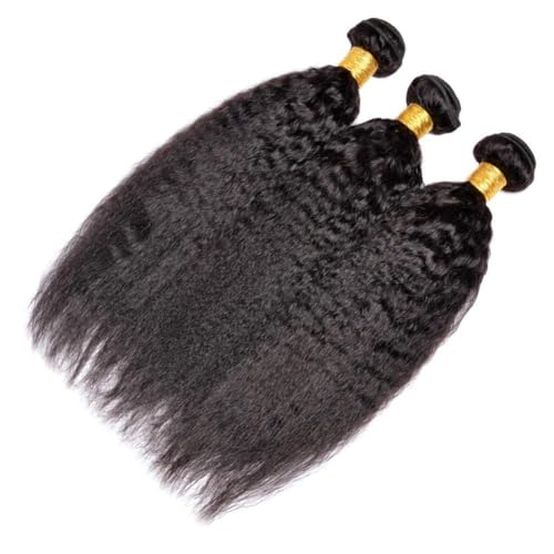 Hair Bundles 12A Yaki Kinky Straight Human Hair 3 Bundles 100% Unprocessed Mongolian Virgin Human Hair Kinky Straight Bundles Yaki Hair Natural Color (18 20 22)