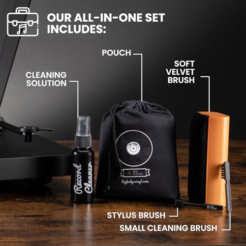 Big Fudge Vinyl Record Cleaning Kit - 4-in-1 Record Cleaner Solution - Includes Ultra-Soft Velvet Record Brush, Cleaning L...