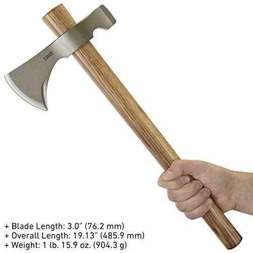 CRKT Woods Chogan T-Hawk Outdoor Survival Tomahawk: 1055 Carbon Steel Plain Edge Blade, Tennessee Hickory Handle, 2730