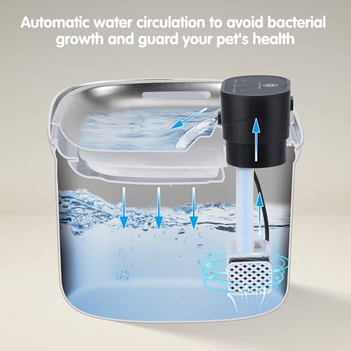 Wireless Cat Water Fountain Stainless Steel, 5L/169oz Automatic Pet Water Dispenser with 5000mAh Battery, 3 Modes (Sensor/...