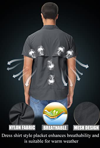 TACVASEN Men's Convertible Long Sleeve Fishing Shirts Lightweight Quick Dry Button Up Tactical Sun Shirts for Safari Hiking