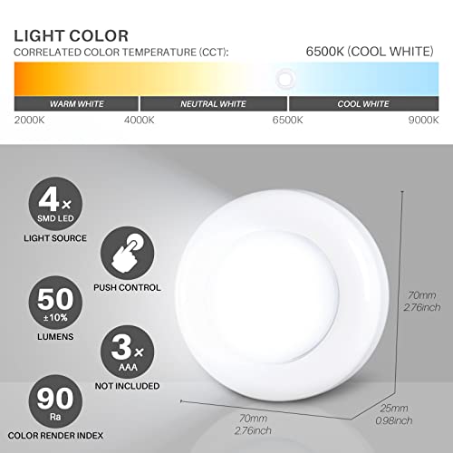 STAR-SPANGLED Push Tap Light, 2.8” Mini Night Touch LED Puck Lamp, Portable Under Cabinet Lighting AAA Battery Operated Po...