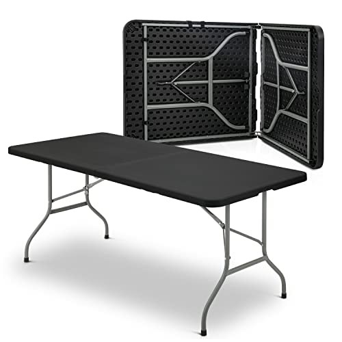 MoNiBloom 6Ft Folding Table, Heavy Duty Portable Plastic Dining Tables Fold in Half Indoor Outdoor Desk w/Handle, Lock for...