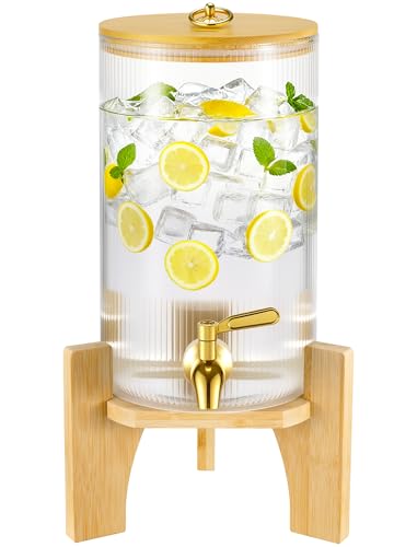NiHome 1.3 Gallon Drink Dispenser for Parties, 4.9 L Glass Iced Beverage Dispenser, Large Glass Party Drink Dispensers for...