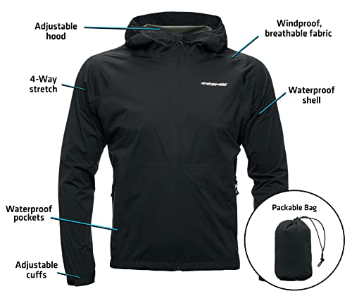 Whitewater Fishing Men’s Packable Rain Jacket, Lightweight Waterproof Rain Gear