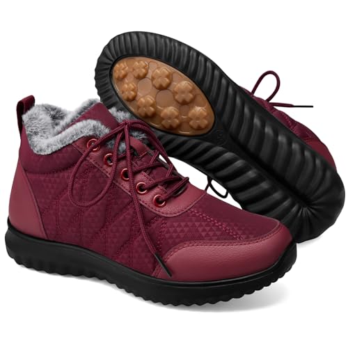 SHIBEVER Snow Boots for Women Winter: Warm Fur Lined Ankle Snow Booties Anti-Slip Waterproof Comfortable Outdoor Winter Shoes