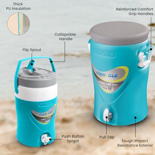 3-Gallon Water Cooler and 1-Gallon Water Jug Set – Insulated Beverage Cooler Dispenser with Pull Tap Spout – Leakproof Spo...