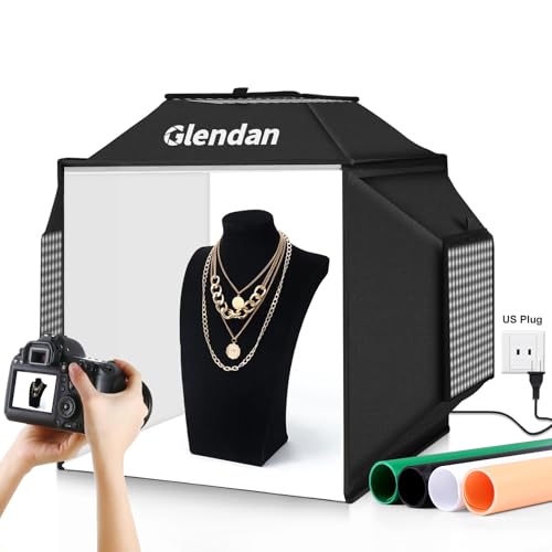 Glendan Upgrade Professional Portable Photo Studio Light Box with 1222 LED Lights, 20"x20" Soft Box, 4 Color PVC Backdrops...