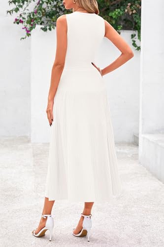 PRETTYGARDEN Spring Casual Dresses for Women 2026 Summer Business Work Midi Sleeveless A Line Pleated Cocktail Dress