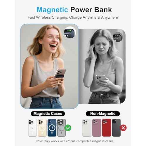 AsperX Magnetic Power Bank, 10,000mAh Magnetic Battery Pack Built-in USB-C PD 22.5W Fast Charging, LCD Display, Wireless Portable Charger Compatible for iPhone 17/16/15/14/13/12 Series, Black