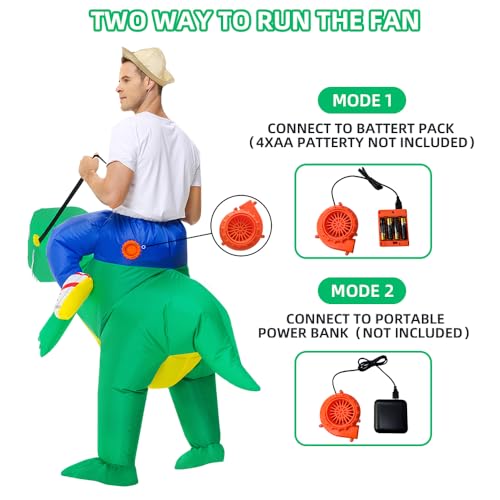 BROWNYEW Inflatable Dinosaur Costume Adults, Inflatable Halloween Costumes, Ride on Dino Costume, Blow Up T-rex Costume Fa...
