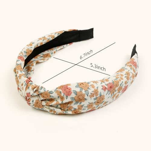 Huachi Headbands for Women and Girls, 4 Packs Fashion Flower Printed Knotted Head Bands for Women’ s Hair, Non Slip Boho W...
