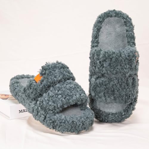 House Slippers for Women Fuzzy Open Toe Soft Comfy Bedroom Shoes for Indoor Outdoor