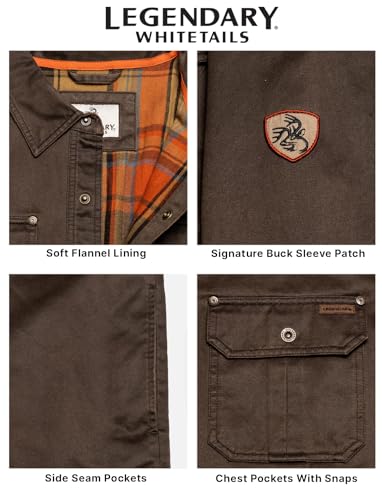 Legendary Whitetails Men's Flannel Lined Shirt Jacket Waxed Cotton Water Resistant