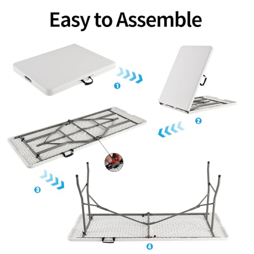 Folding Table, 6 feet Plastic Folding Table for Indoor & Outdoor Activites for Picnic, Camping, BBQ and Party with Carryin...