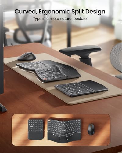 ProtoArc Ergonomic Keyboard Mouse, EKM04 2.4GHz USB Wireless Ergo Keyboard Mouse Combo with Separate Numeric Keypad, Split...