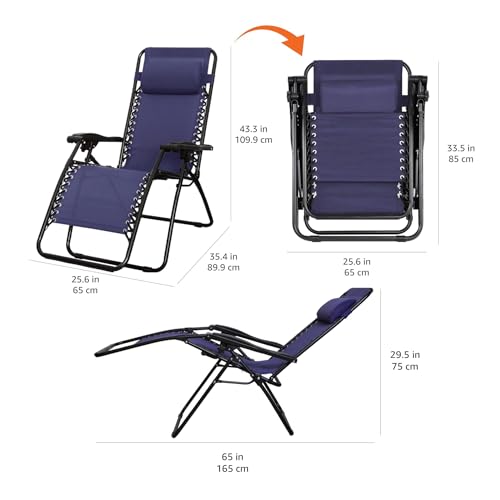 Amazon Basics Outdoor Patio Zero Gravity Lounge Chair with Pillow, Folding Reclining and Textilene Adjustable, Folding Lou...