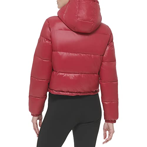 Calvin Klein womens Lightweight Cropped Hooded Snap Pockets Puffer