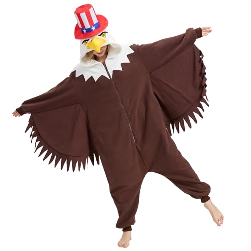 AMAMHAHAVA Bald Eagle‌ Onesie for Adults Halloween Cosplay Costume One-Piece Pajamas for Women and Men