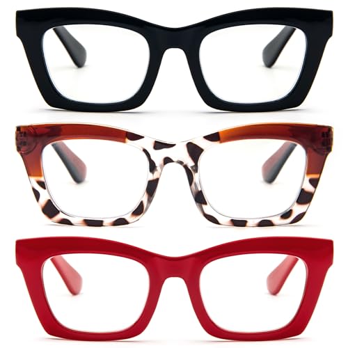 REAVEE Oprah Style Reading Glasses for Women, Blue Light Blocking Stylish Oversized Computer Readers Spring Hinge