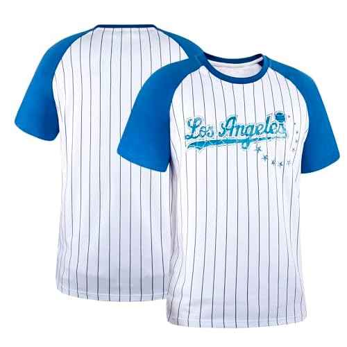 Mens City Baseball Fans Vintage Sporty Pinstripe Crew Neck Tee Shirts - Navy & Red