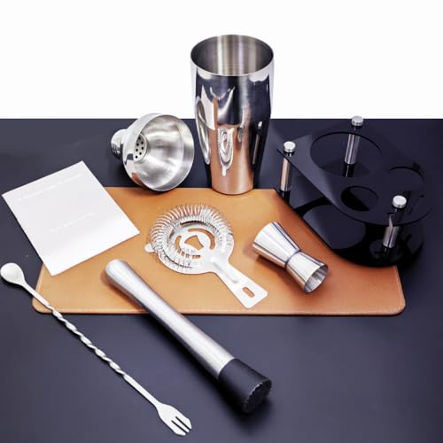 Cocktail Shaker Bartender Kit: 5 Piece Stainless Steel Bar Set, Cocktail Shaker Set with Stand, Drink Mixing Kit Includes ...