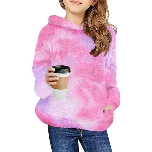 Arshiner Girls Fuzzy Fleece Hoodies Casual Sweatshirt Sherpa Pullover with Kangaroo Pockets