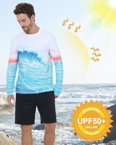 VAYAGER Men's Swim Shirts UPF 50+ Rash Guard Long Sleeve Quick Dry T-Shirt Loose Fit Water Fishing UV Protection Shirts