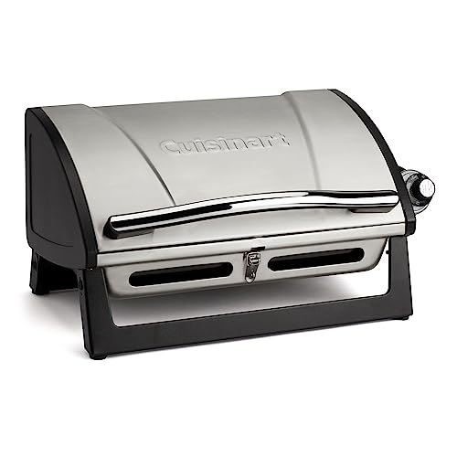 Cuisinart Grillster Portable Gas Grill, Stainless Steel Compact BBQ Grill with Locking Lid for Easy Transport, 8000 BTU Pr...