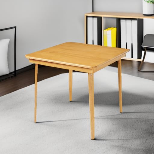 MECO Stakmore Classic Straight Edge Solid Wood Folding Card Table, Oak Frame