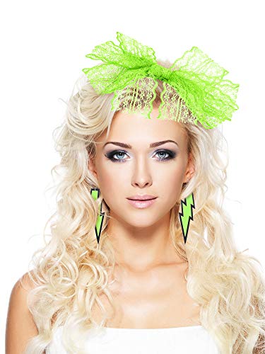 Blulu 80s Accessories for Women Lace Headband Neon Earrings Fishnet Gloves for 80s Retro Party Fancy Dress Masquerade