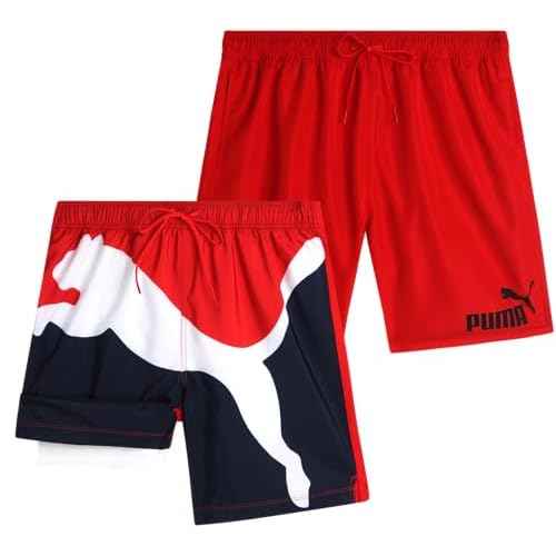 PUMA Men's Bathing Suit - 2 Pack Quick Dry Swimsuit Trunks with Mesh Compression Liner - 8" Inseam Swimwear (S-XL)